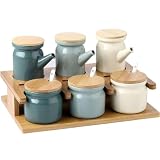 RAABYU Gewürzdosen-Set aus Keramik mit Deckel und Tablett – Gewürztopf, Gewürzbox – ideal für Salz, Zucker und Gewü