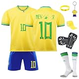 Fußball Trikot Set Kinder, Nr.10 Fussball Trainingstrikot, Heim/Auswärts Trikot für Jungen, Football Jersey for Children, Fußball T-Shirt Shorts Socken Schienbeinschoner Bracelet Bandage fü
