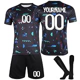 Personalisiertes Fußballtrikot,2025/2026 für Kinder & Erwachsene,Komplettes Fußballoutfit mit T-Shirt, Shorts und Socken - Individuell mit eigenem Namen & Nummer bedruckbar für Männer (E)