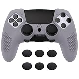 PlayVital Anti-Rutsche Hülle für ps5 Edge Controller,Case Schutzhülle Hülle Skin aus weichem Gummi mit 6 Stück Stick Kappen für PS5 Edge Wireless Controller(3D Noppen Edition,Metallisch Grau)