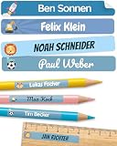 melu kids® Namensaufkleber Kinder für Schule & Kita (75 Stück) - Personalisierte Aufkleber mit Namen für Stifte und alle Schulsachen - Wasserfest in Spülmaschine (Himmelblau)