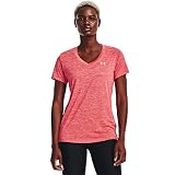Under Armour Damen Tech V-Neck Twist Short-Sleeve T-Shirt Hemd, (849) Calypso/Blitz Red/Metallic Silver,