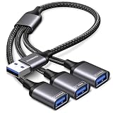 KiWiBiRD USB Splitter 1 zu 3 Y Kabel, Verteiler Adapter 1x USB 3.0 2X USB 2.0 Port Extender Erweiterung Ladekabel für Strom und Daten Kompatibel mit Mac PS5 PS4 Auto Laptop TV Drucker Tastatur M
