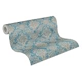 A.S. Création Vliestapete 10,05 m x 0,53 m mit floralen Ornamenten - Blau, Braun, Metallic - Barocktapete im Metallic-Look Made in Germany - 336075