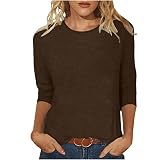 Masrin Tshirt Damen 3/4-Ärmeln T-Shirt Oberteile Lässiger Einfarbiges Pullover O-Ausschnitt Dreiviertel Ärmeln Pulli Tops Sommer Herbst Basic Shirt Lockere All-Match Tunika Bluse B