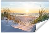 Muralo Fototapete Strand Meer Dünen Sonne Himmel Wasser Landschaft Natur 3D Effekt Moderne Wandtapete Wanddekoration für Wohnzimmer Schlafzimmer Esszimmer (VLIES, Br. 180 cm x Hö. 120 cm)