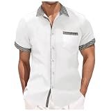 Foweknow Hawaii Hemd Männer Sommerhemd Farbblock Patchwork Strandhemd Regular Fit Businesshemd Arbeitshemd Elegant Modische Freizeithemd Bequeme Locker Herrenhemden Ob