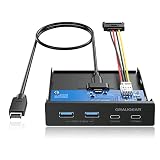 GRAUGEAR 4X 10Gbps HUB 4-Port USB3.2 Gen2 Frontpanel, 2X USB-C & 2X USB-A, Metal-Frontblende für 3,5-Zoll PC Schacht, alle mit 10Gbit/s für Desktop-Comp