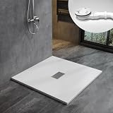 WITEN&NOCK SMC Duschwanne 100x100cm weiß Brausewanne Duschtasse 3,2cm extra flache Steinoptik Antirutsch inkl. Edelstahl Abdeckung und Ablaufgarnitur Ø90mm Sip