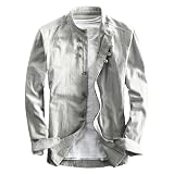 Herren Baumwolle Leinen Hemd Chinesische Kragen Hemden Langarm Casual Button Up Hemd Mode Vintage Shirts Stehkragen Zweireihiges F