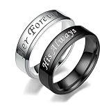 Daesar Paar Ringe für Sie und Ihn, Verlobung Ringe Edelstahl 6MM His Always Her Forever Hochzeitsringe Partnerringe Personalisiert Schwarz Silber Damen Gr.65 (20.7)& Herren Gr.52 (16.6)