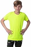 Mivaro Jungen Sport Shirt Trikot Funktionsshirt Laufshirt Fußball Training Tshirt, Größe:110/116, Farbe:Neongelb