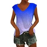 Damen-Sommer-Tops mit Farbverlauf, V-Ausschnitt, lockere Tunika-Shirts, lässige Kurzarmhemden Damen Top Sommer Damen T-Shirt Mit Farbverla T-Shirt Damen Oversize Baumw