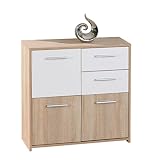 Inter Link – Kommode – Sideboard - Kommode mit 3 Türen und 2 Schubladen – 2 Farbig – Melaminbeschichtet – Sonoma Eiche Nachbildung und Weiß – BxTxH: 77x30x77 cm – Eb