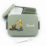 Lunchbox Kinder Bagger für Mepal - Lunchbox Kinder mit Trennwand Name, Kindergarten, Schule - Alles für den Schulanfang - Personalisierte Brotdose Bagger Kinder - Brotdose mit N