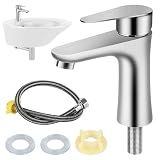 HIULLEN Kaltwasserhahn Gäste WC, Klein Wasserhahn Kaltwasser, Einhebel Wasserhahn Bad, Gäste WC Wasserhahn, Kleine Armatur Gäste WC mit 60cm Anschlussschlauch für Gäste WC Bad Kaltw