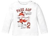 MoonWorks® Baby Langarm-Shirt 1. Geburtstag Pass auf Welt ich Bin jetzt 1 2 Fuchs Geburtstagsshirt Bio-Baumwolle 2 weiß 92/98 (16-24-Monate)