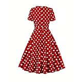 Women's Short Sleeved Dress Polka Dot Square Neck Retro Elegant Dress Trauzeugin Kleid (Red, XXL)