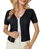 GRACE KARIN Damen-Strick-Shrug mit Knöpfen, Strick-Oberteil, Leicht, V-Ausschnitt, Sommer-Kurz-Cardigans für Damen Strickbluse Lässige Bluse S Schw