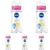 NIVEA Summer Happiness Deo Roll-On, Deo ohne Aluminium (ACH) mit antibakteriellem 48h Schutz und sanfter Pflege, Deodorant mit sommerlich-frischem Duft (50 ml) (Packung mit 5)