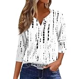 Damen Tshirt,Pullover Elegant,3/4 Arm Tshirt Frühling Sommer Pullover Blusen Leichte Basic Tops Casual Oberteile V-Ausschnitt Knopfleiste Shirt,Mehrfarbig,M