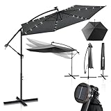 Juskys Ampelschirm Brazil 300 cm LED Beleuchtung Solar & Kurbel - UV-Schutz wasserabweisend knickbar - Hülle - Sonnenschirm Marktschirm - g