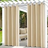UFYTT Outdoor Vorhang Wetterfest mit Ösen Oben Outdoorvorhänge Wasserfest,Blickdicht Outdoor Gardinen Sichtschutz,Sonnenschutz Outdoor Gardine,für Terrasse, Pavillons und Balkone,132x215cm,Beig