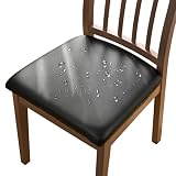 Alishomtll PU Stuhlhussen 4er Set Stretch Kunstleder Stuhlbezug Wasserdicht Sitzbezüge Sitzflächenbezug Abnehmbar Waschbar Esszimmerstuhl Hussen für Küche Hochzeit Garten Büro (Schwarz 4 Stück)