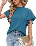 Odosalii T Shirt Damen Sommer Musselin Bluse Junge Mode Kurzarm Longbluse Elegante Volant Armel Tunika Top Straße Kurze Armel Geschäft Arbeit Büro Oberteile H