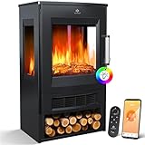 KESSER® Elektrokamin mit Heizung Panorama-Sichtfenster Heizlüfter 9 LED-Flammeneffekt Farbmodi Fernbedienung WiFi App 900/1800W Kaminfeuer elektrisch mit Thermostat Heizfunktion T