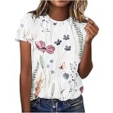 2024 T Shirt Damen Elegant Schicke Kurzärmliges Sale Bluse Sommer Mit Rundhalsausschnitt Oberteile Atmungsaktives Top Locker Sitzendes, Schweißabsorbierendes Oberteile Casual F