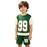 ranrann Kinder Sportanzug Set Junge Fußball Trainingsanzug Nummer Grafik Trikot Hemd Shorts Set Teil Athletik Schnelltrocknendes Sport Party Grün 122-128