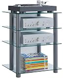 VCM HiFi Möbel | Rack Schrank Phono Regal | Alusäulen | ESG-Glasböden | Maße: H. 70 x B. 59 x T. 48 cm | Phono Mediaregal - Bilus Klarg