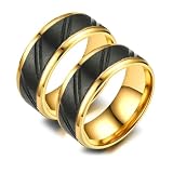 Daesar Verlobungsringe für Sie und Ihn mit Gravur, Edelstahl Ringe 8MM Matt mit Streifen Hochzeitsringe Paar Ringe Set Gold Schwarz Damen Gr.62 (19.7)& Herren Gr.57 (18.1)