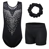 ZNYUNE Kinder Gymnastik Trikot Klassisch Gymnastikanzug 3er Set Anzug für Mädchen B198 SequinBlack 10