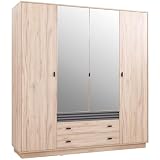 Lomadox Schlafzimmer-Kleiderschrank 200 cm breit in Eiche mit 2 Spiegeltüren, 2 Schub