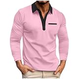Generisch Poloshirt Herren Langarm Henley Shirt Herbst Warm Businesshemd Knopf-Revers Freizeithemd Golfshirt Atmungsaktiv Sport Shirts Baumwolle Oberteile Sale Angebote Pink L