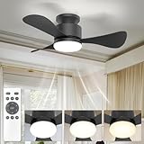 Airwit 71cm Deckenventilator mit Beleuchtung Leise, Klein Deckenventilator mit Licht und Fernbedienung, LED Deckenleuchte mit Ventilator für Schlafzimmer Wohnzimmer Küche, Umkehrbarer DC M