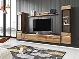 MEntertainment Center Wohnwand mit Hängeschränken oder Stehschränken, Lowboard und Wandbrett, 4-teiliges Möbelset in Wotan-Eiche-Optik für W