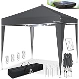 KESSER® Pavillon Faltpavillon 3x3m mit LED Beleuchtung Solar Fernbedienung | Gartenzelt Höhenverstellbar & Wasserdicht + Tasche Bodenanker | Pop-Up Klicksystem UV-Schutz 50+ Partyzelt, Farbe: