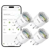 GHome Smart WLAN Steckdose, Kleinste Smart Home Steckdose mit Strommessung, App- und Sprachsteuerung, Funktioniert mit Alexa/Google Home, Zeitplan,TÜV-Zertifiziert, 10A, 4er Pack, Nur 2,4GHz WiF