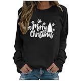 Weihnachtspullover Damen Merry Christmas Sweatshirt Ohne Kapuze Modische Weihnachten Langarmshirt Christmas Weihnachtsshirt O-Ausschnitt Weihnachtspulli Teenager Mädchen Oberteile Top