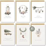 YISCOKO Weihnachtskarten-Weihnachtskarten mit Umschlag Set (10 Stück)-A6 Aquarell Weihnachtskarten Set-Frohe W