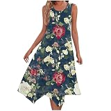 Damen-Sommerkleid, ärmellos, Cami, A-Linie, Boho-Blumendruck, T-Shirts, Sommerkleid, lockeres Midi-Tankkleid, lässig, florales fließendes Strandkleid, Urlaubs-Outfits, Resorwear mit Taschen, 02 Navy,