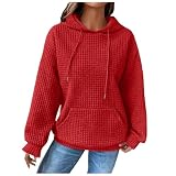 Generisch Pullover Damen Hoodies Herbst Winter Langarm Einfarbig V-Ausschnitt Kordelzug Warm Halten Bluse Damen-T-Shirts Tops Sweatshirts Herbst Freizeit Weich Locker Langarmshirt Damen Eng Ob