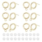UNICRAFTALE 20 STK Echte 24K Vergoldete Runde Ohrstecker Edelstahl Ohrstecker Mit 30 STK Kunststoff Ohrmuttern 16.5 mm Hypoallergene Ohrstecker Mit Horizontalen Schlaufen Für Die Schmuckherstellung