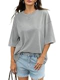 Tomwell Damen Baumwolle Oversized T Shirts mit überschnittenen Schultern Halbarm Boxy Tops Rundhals Locker Kurzarm T-Shirt 2026 Grau M
