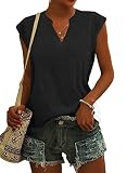 Cicy Bell Bluse Damen Elegant Ärmellose T-Shirt V Ausschnitt Cap Tops Shirt T-Shirts für Damen Sommer Hemden Oberteile Schwarz S