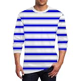 Generisch Tshirt Herren Sommer, Langarm Regular Fit Baseball T-Shirt Rundhals Gestreift Druck T Shirt Männer Shirt (M, Blue)