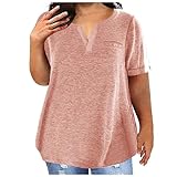 Damen T-Shirt Große Größe Atmungsaktiv Bequem Tshirt Sommer Volltonfarbe Lockere Lässig Sport T Shirt V-Ausschnitt Kurzarm Basic Oberteil Sommershirts Tops Für Frauen Longbluse L
